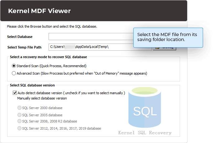 Select the MDF file from its saving folder location.