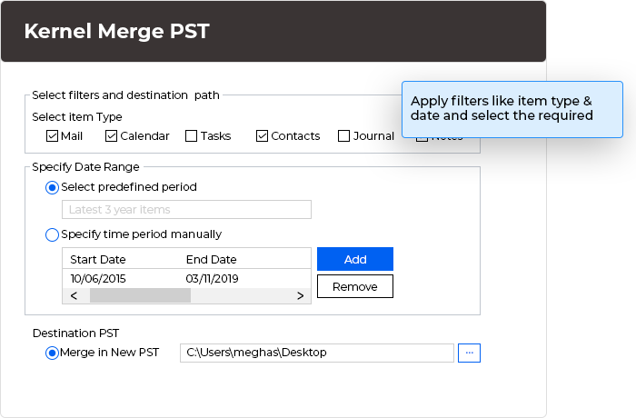 Apply Filters to Merge PST Files