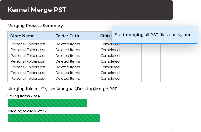 At this stage, the tool will start merging all PST files one by one.