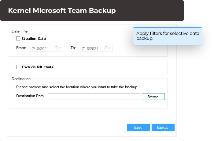 Apply filters for selective data backup