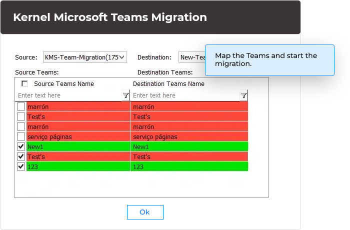 Map the Teams and start the migration.