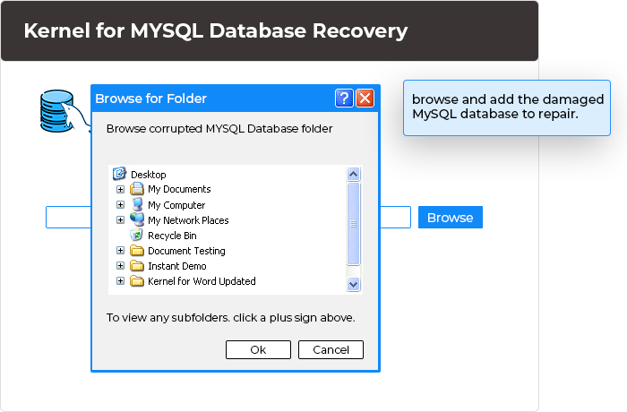 In this step, browse and add the damaged MySQL database to repair.