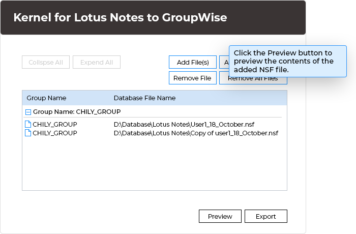 Select the required NSF file and click the Preview button to preview the contents of the added NSF file.