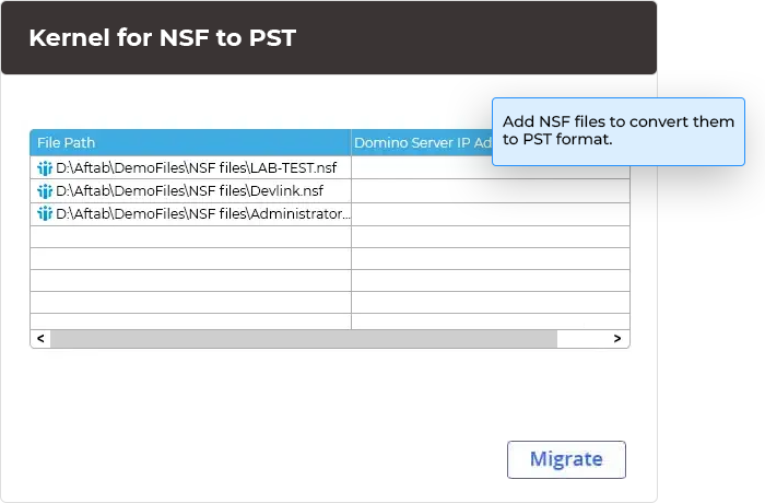 Add NSF files to convert them to PST format.