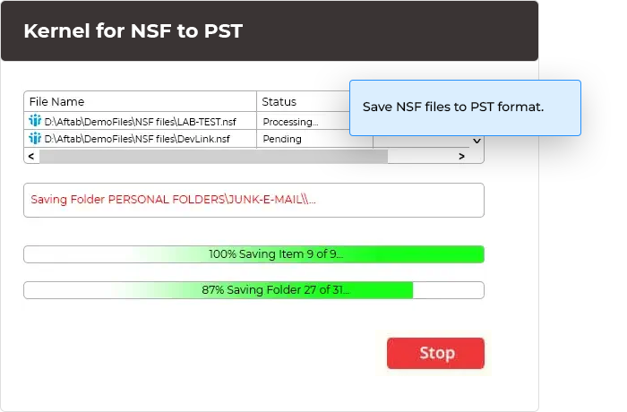 Save NSF files to PST format.