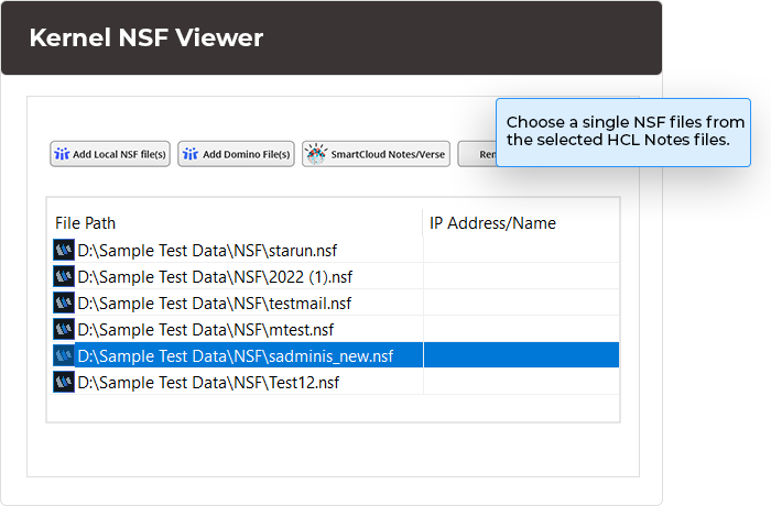 Choose a single NSF files from the selected HCL Notes files.