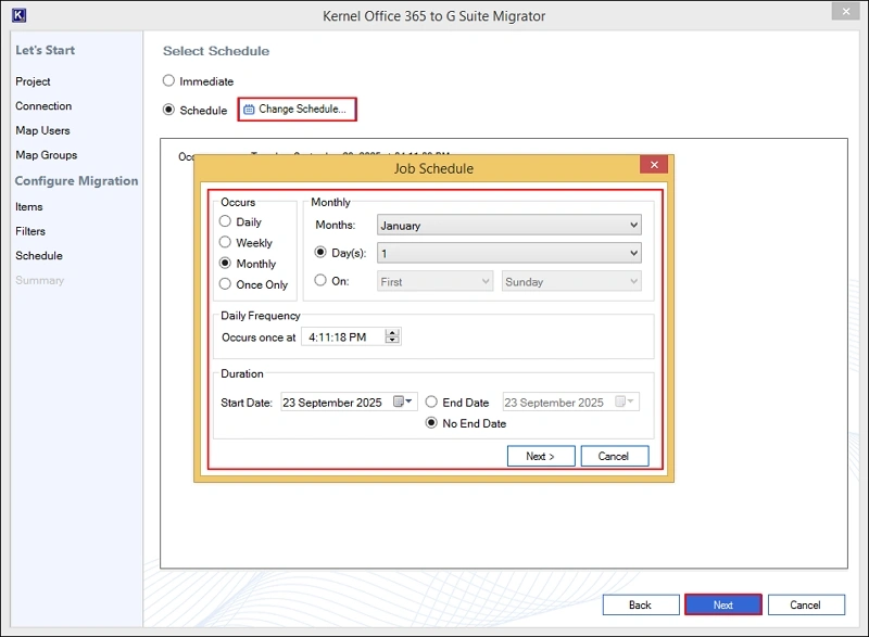 Select Change Schedule option