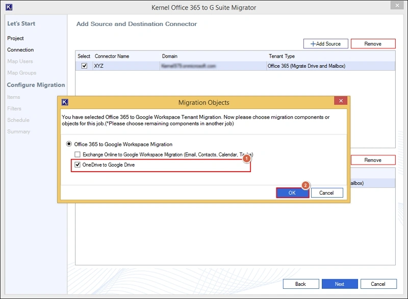 Choose OneDrive to Google Drive