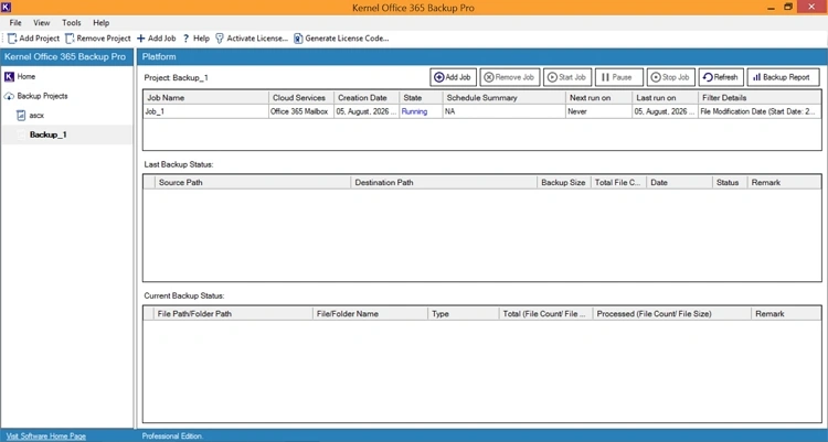 Office 365 mailbox backup job started