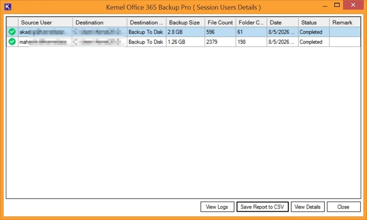 Office 365 Backup Report