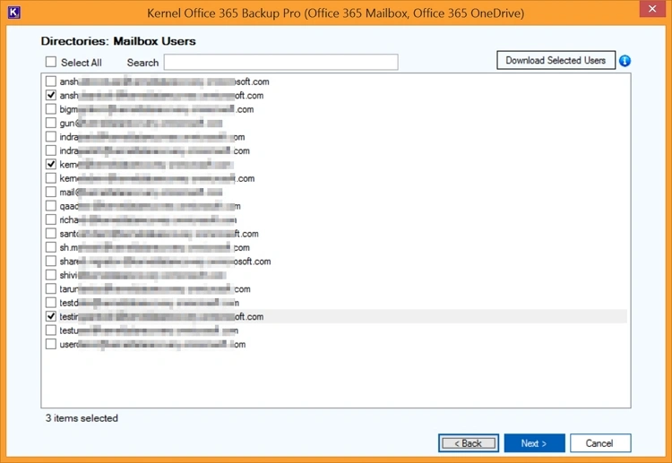 Select from the Directories Mailbox Users