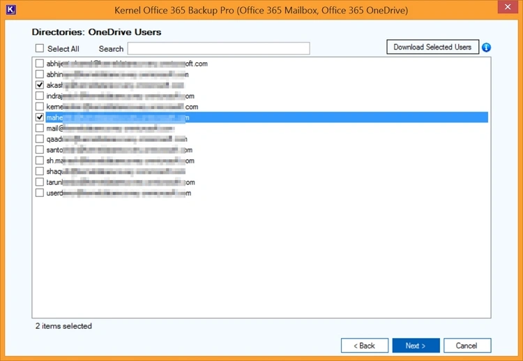 Select the required OneDrive user accounts