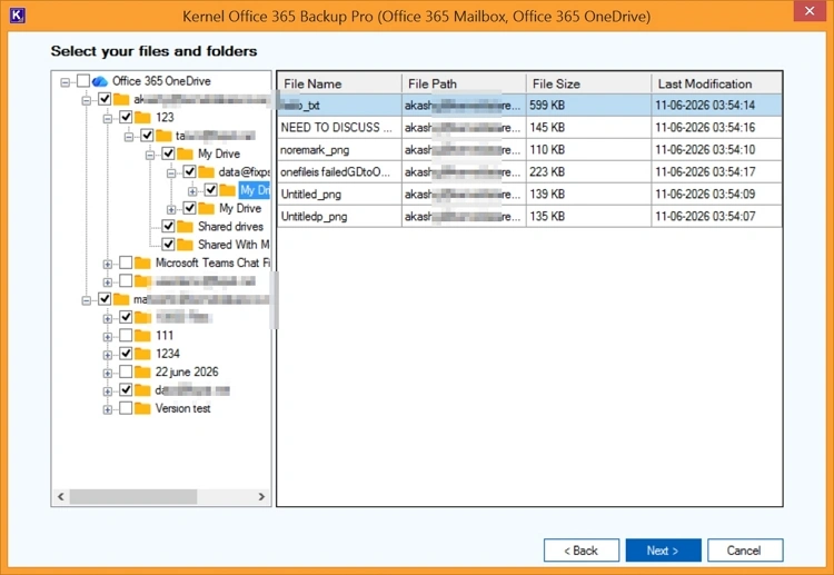 select OneDrive files and folders