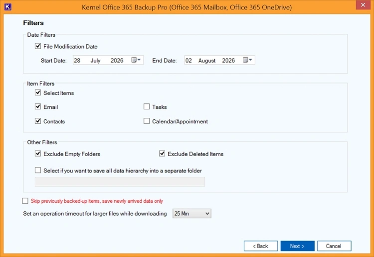 Select the required data filters