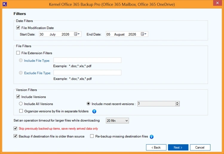 Select from the available data filters