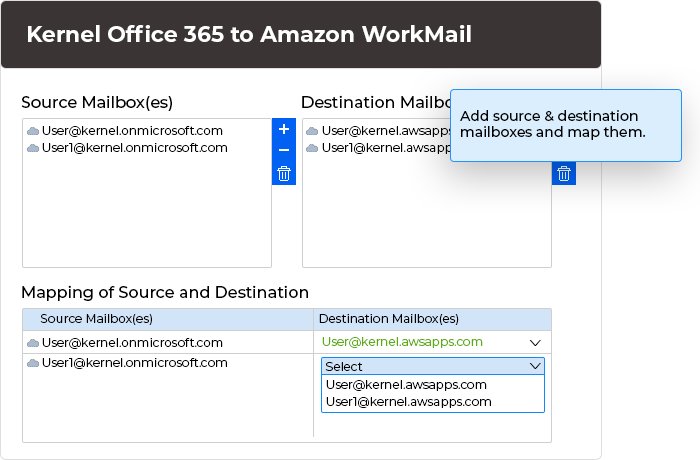 Add source & destination mailboxes and map them