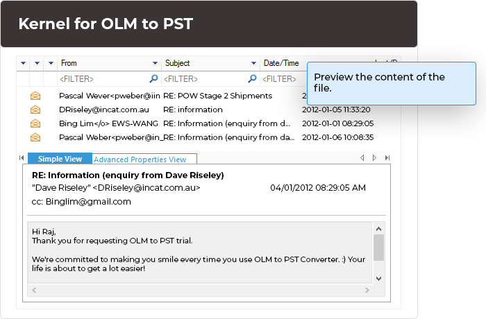 Preview the content of OLM file