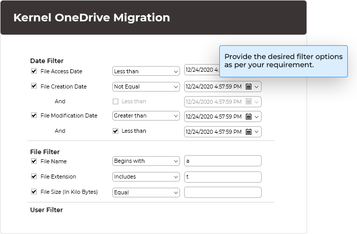 Apply desired filters on the selected OneDrive data.