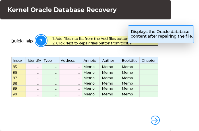 The software will display the Oracle database content after repairing the file