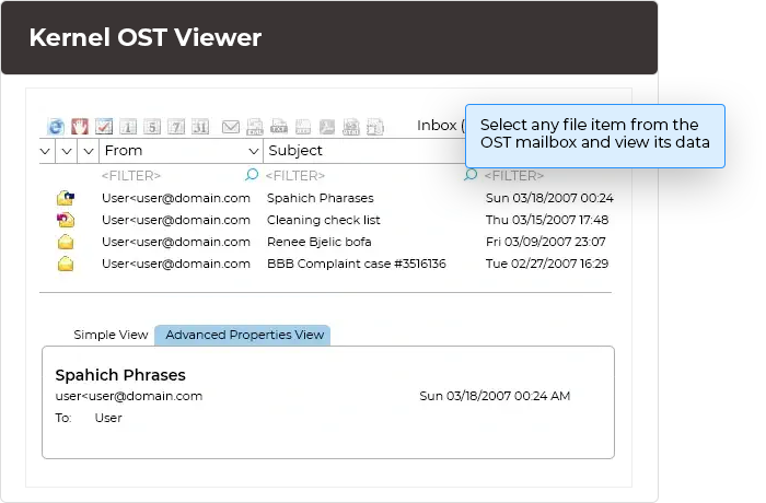 Select any file item from the OST mailbox and view its data.
