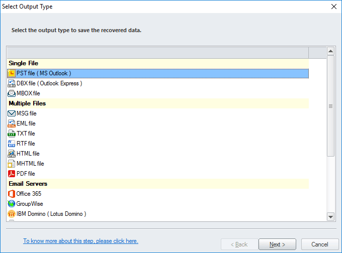 choose PST File (MS Outlook)