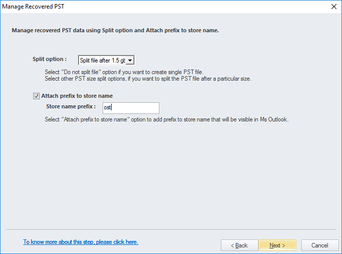 Split the PST file