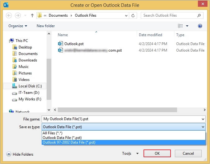 select PST as the saving option