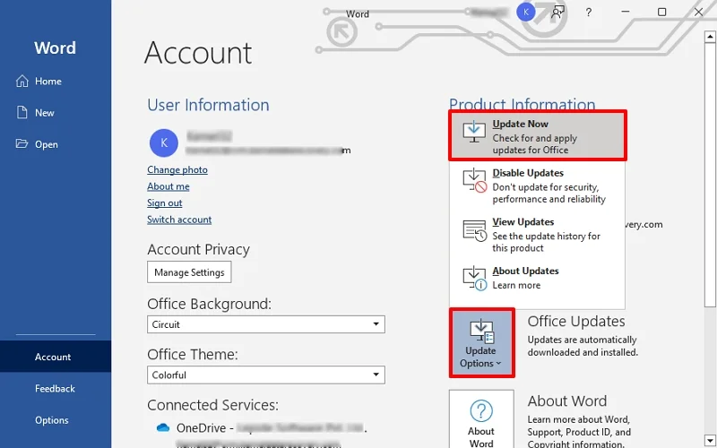 click on Update Options