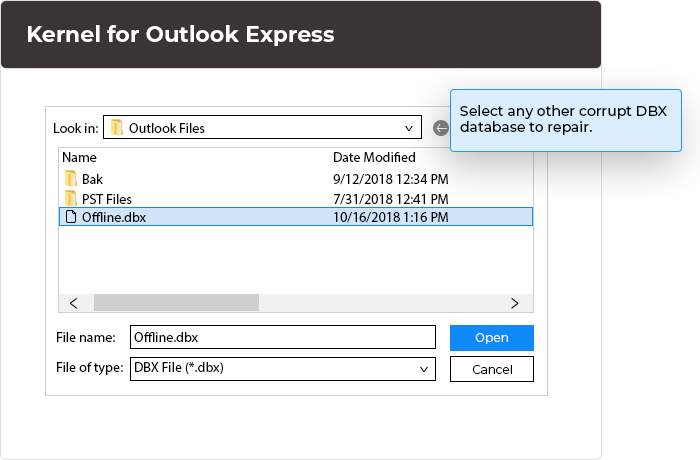 Select the corrupt, damaged, and inaccessible DBX files