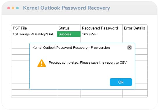 Save the PST password recovery report