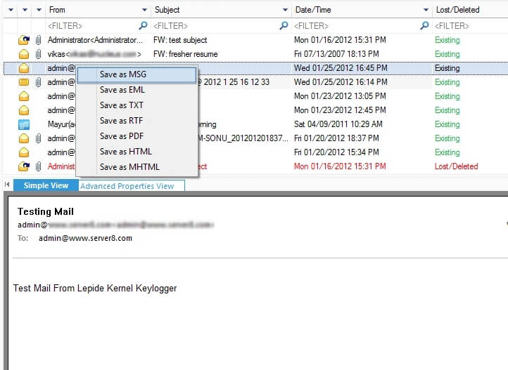 select the emails for saving in MSG format