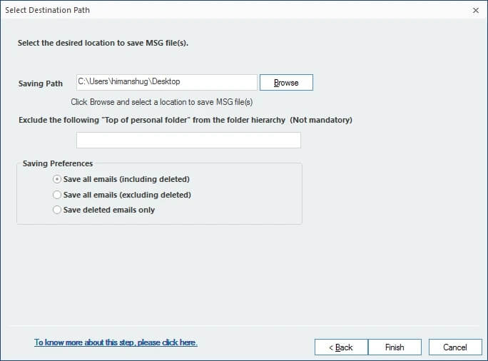 Browse the location where you want to save the file