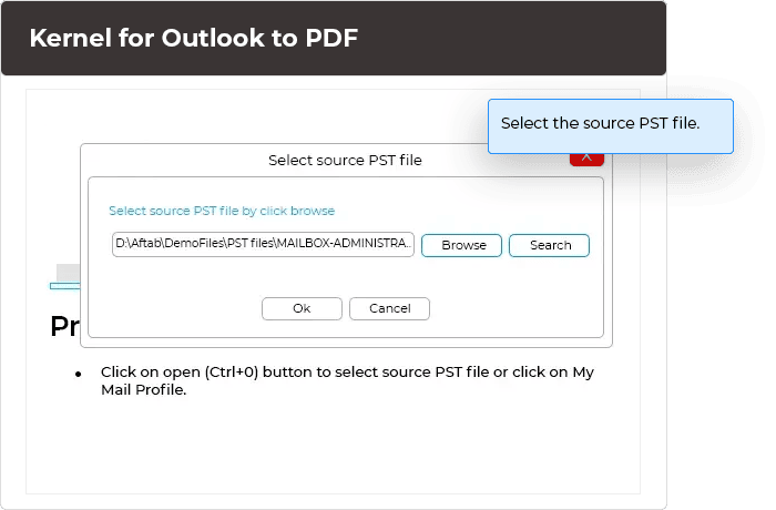 Select the source PST file