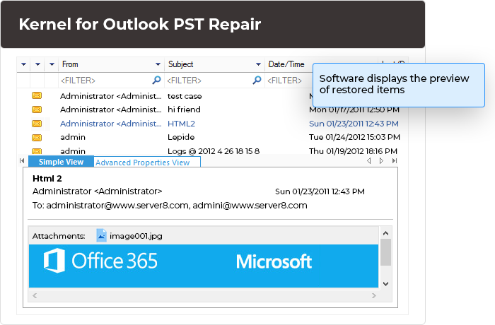 Preview the scanned PST file data