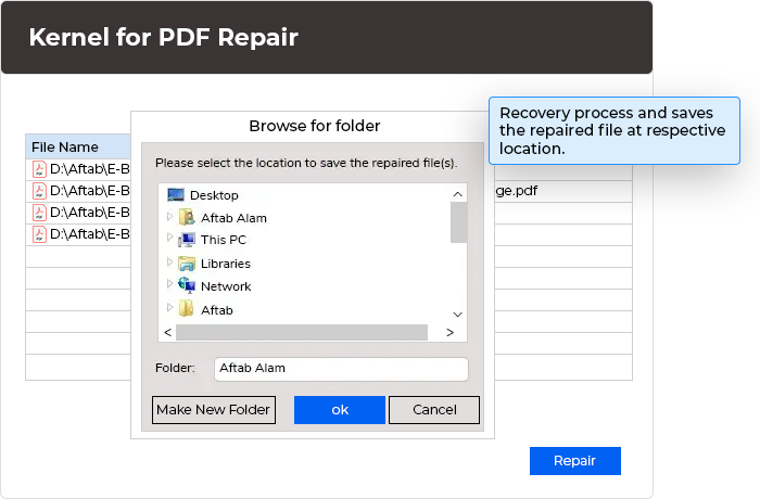 In this step the software starts the recovery process and saves the repaired file at respective location.