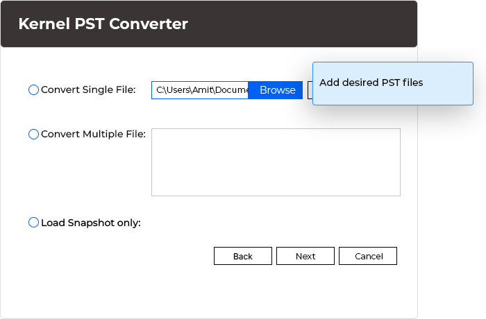 Add desired PST files