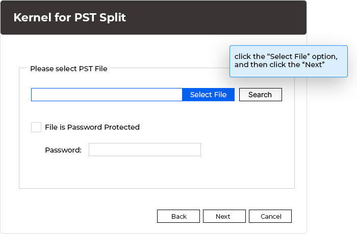 Select the PST file (s) for splitting