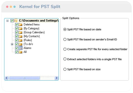 Seleccione los elementos de datos PST requeridos