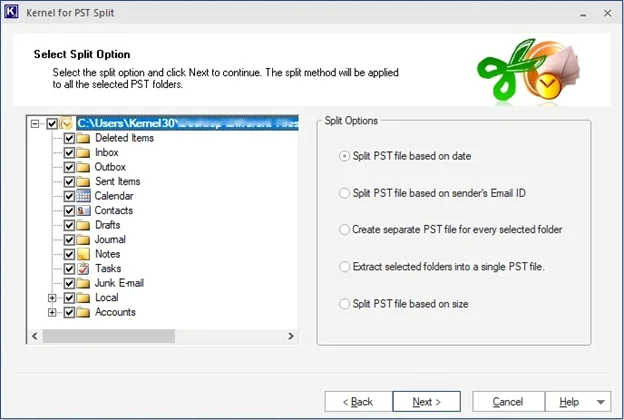 method to split PST file