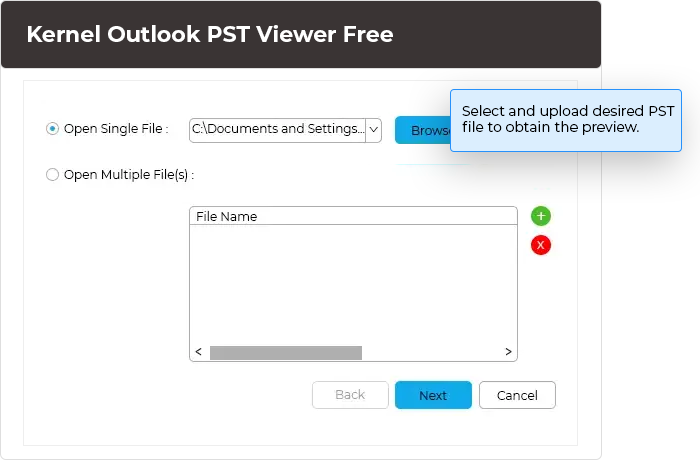 Select and upload desired PST file to obtain the preview.