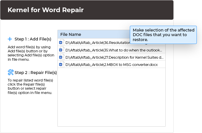 Select corrupt or damaged Word file