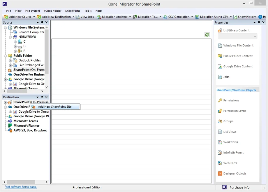 Add the target SharePoint site