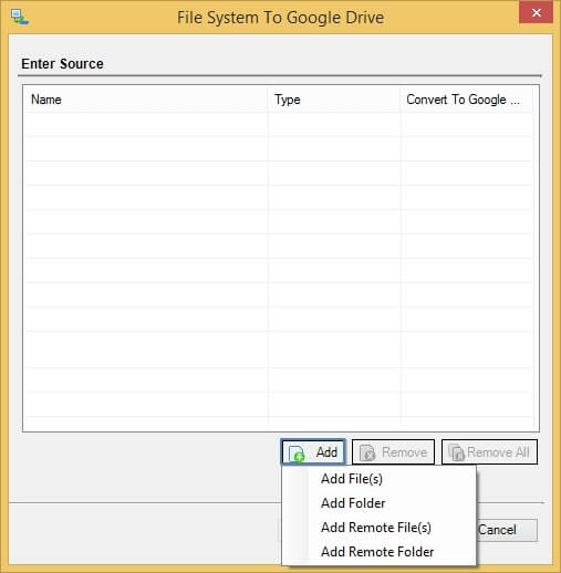 click on Add button to add files or folders from computer