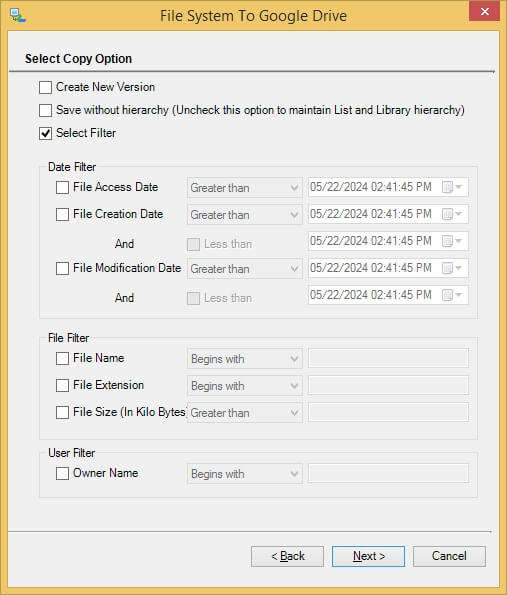 Select filters