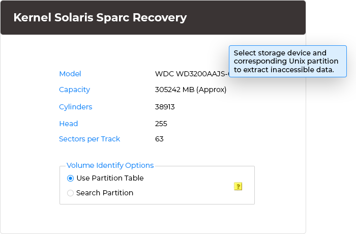 Select the storage device and corresponding Unix partition