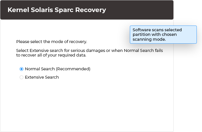 scan selected partition with Normal Search or Extensive Search