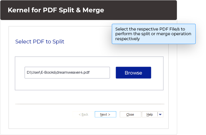 Select the respective PDF File/s to perform the split or merge operation respectively