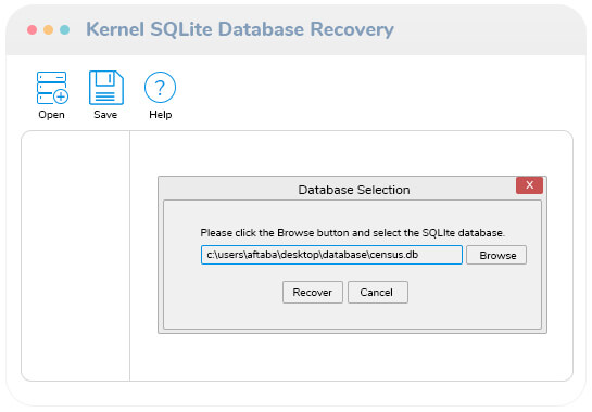 Select the SQLite database file