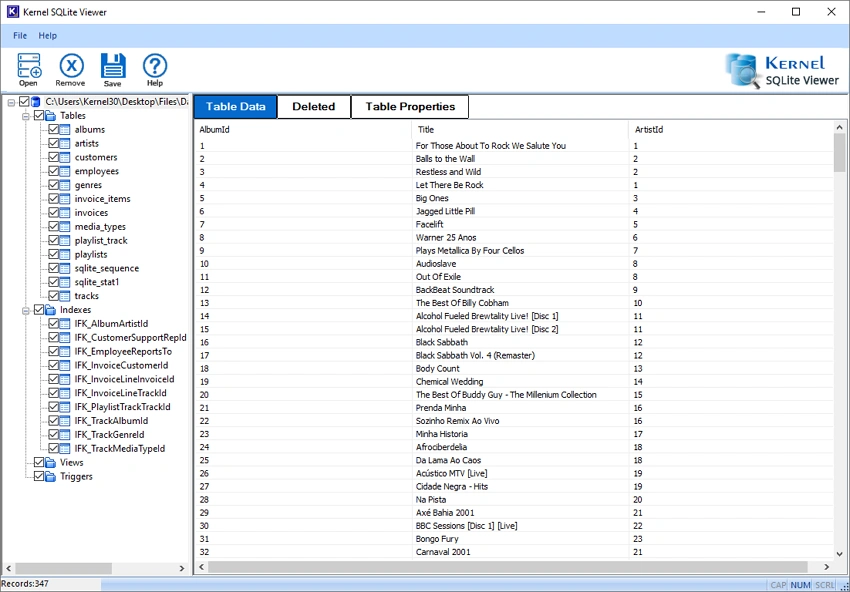 preview SQLite database