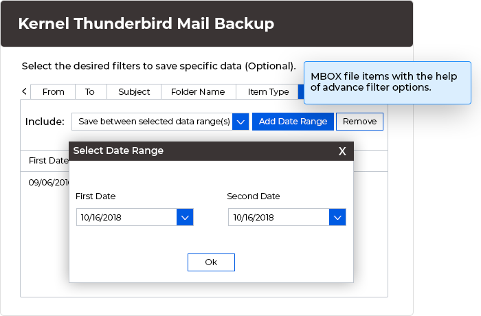 Filter the MBOX file items using advanced filter options.